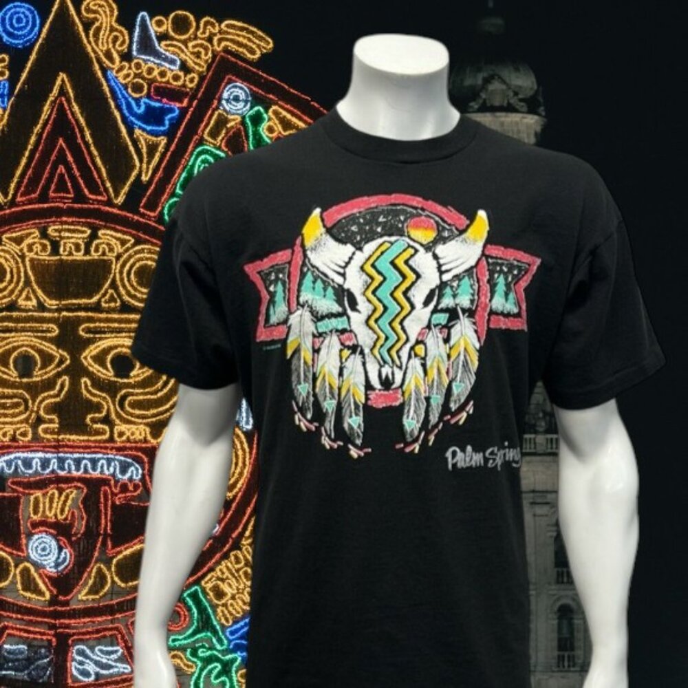 Vintage 1990 Air Waves "Palm Springs California" Southwestern Graphic T Shirt XL